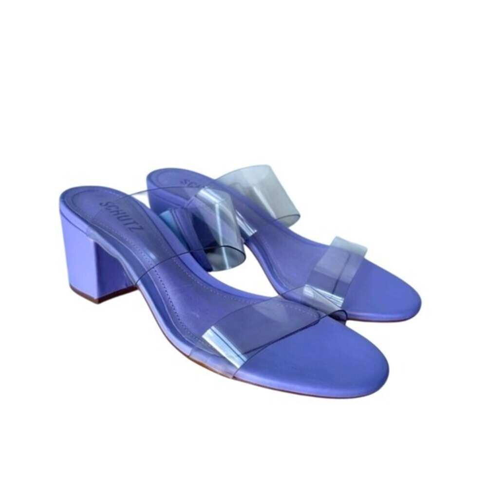Schutz Size 8 Purple Transparent Victorie Low Block Sandal Formal Prom‎ Rush New